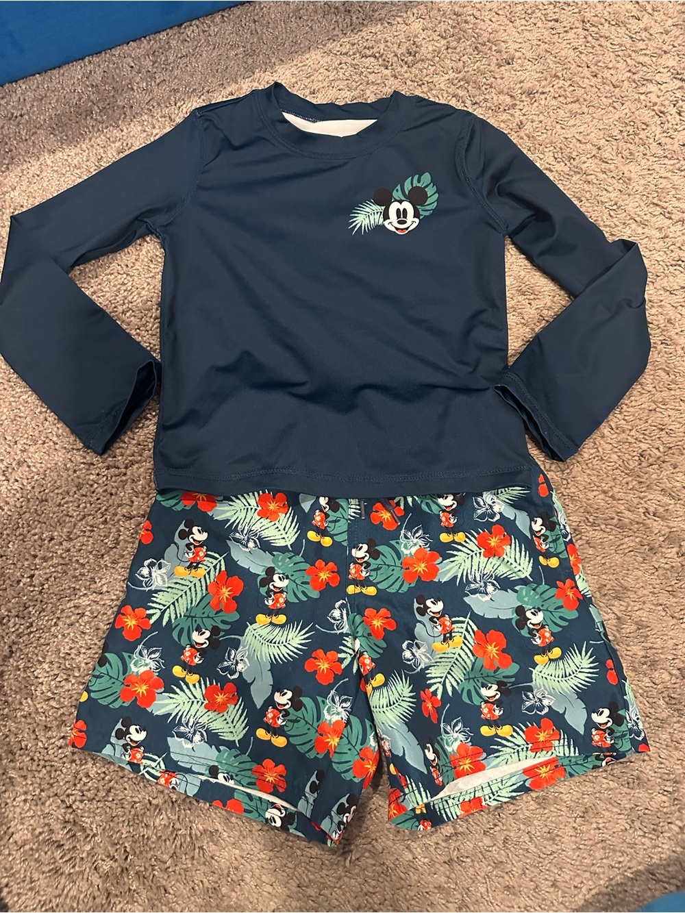 Disney Store Mickey Mouse Tropical Rash Guard and Swim Trunks set-size 4